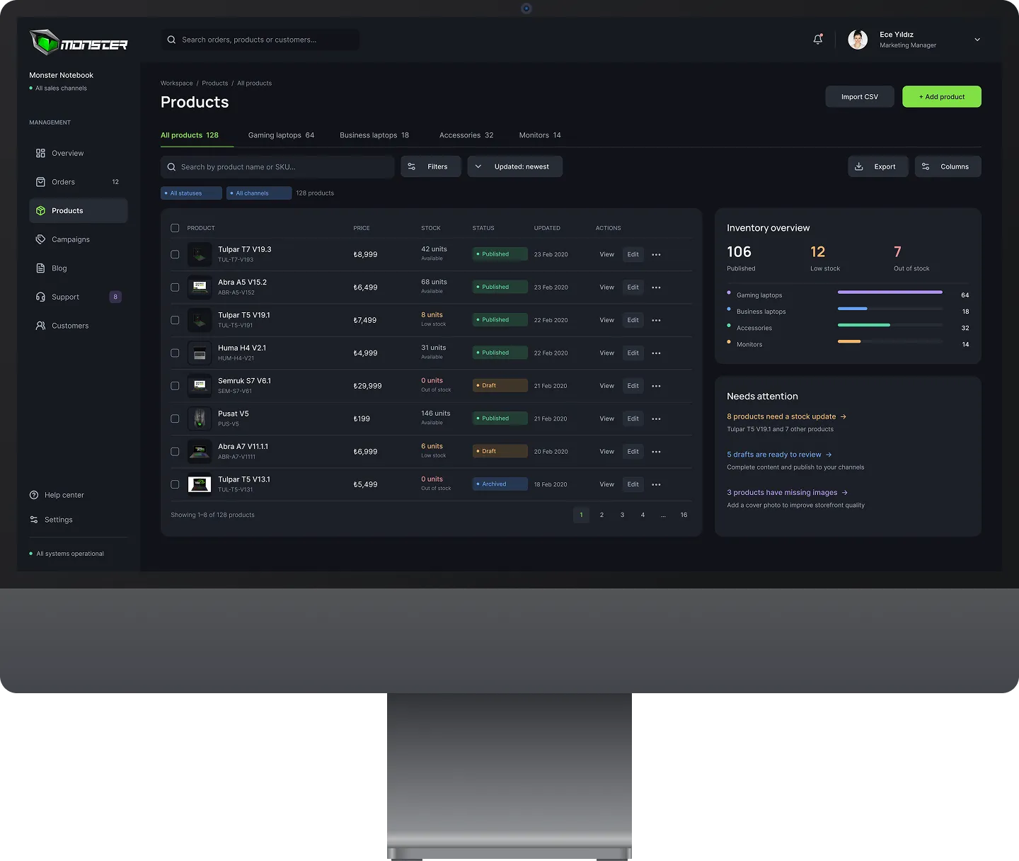 Monster Dashboard – Products