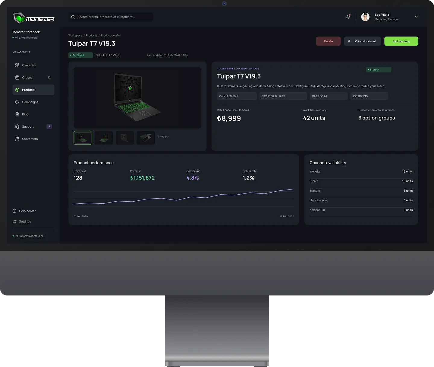 Monster Dashboard screen