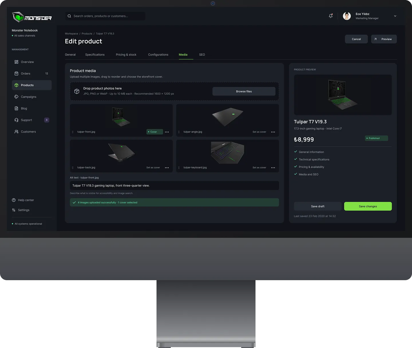 Monster Dashboard screen