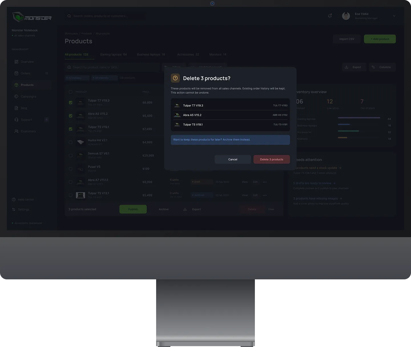 Monster Dashboard screen