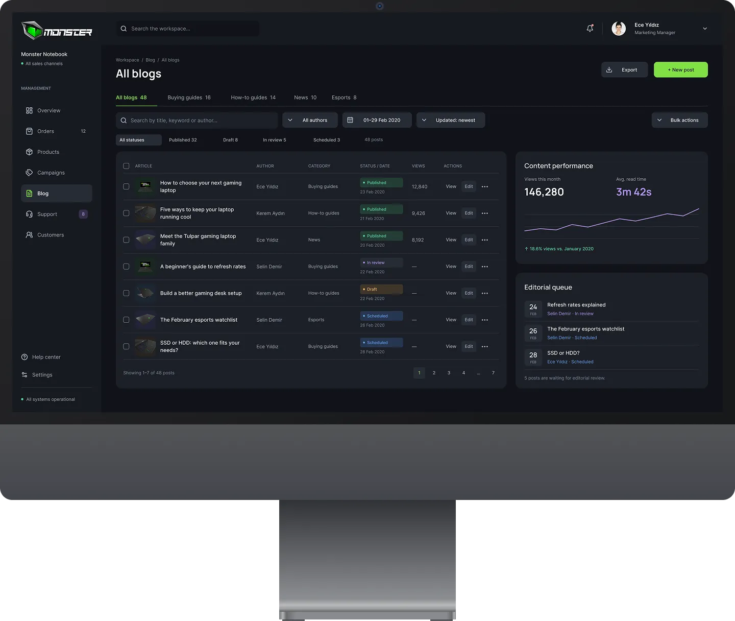 Monster Dashboard screen