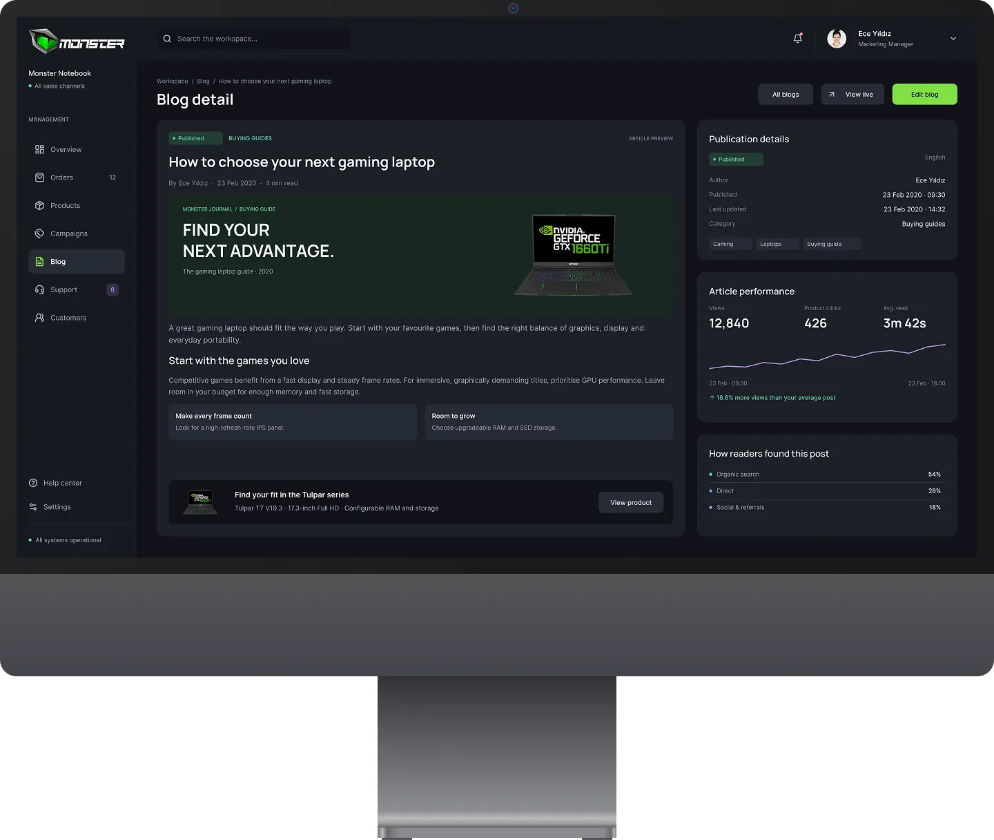 Monster Dashboard screen