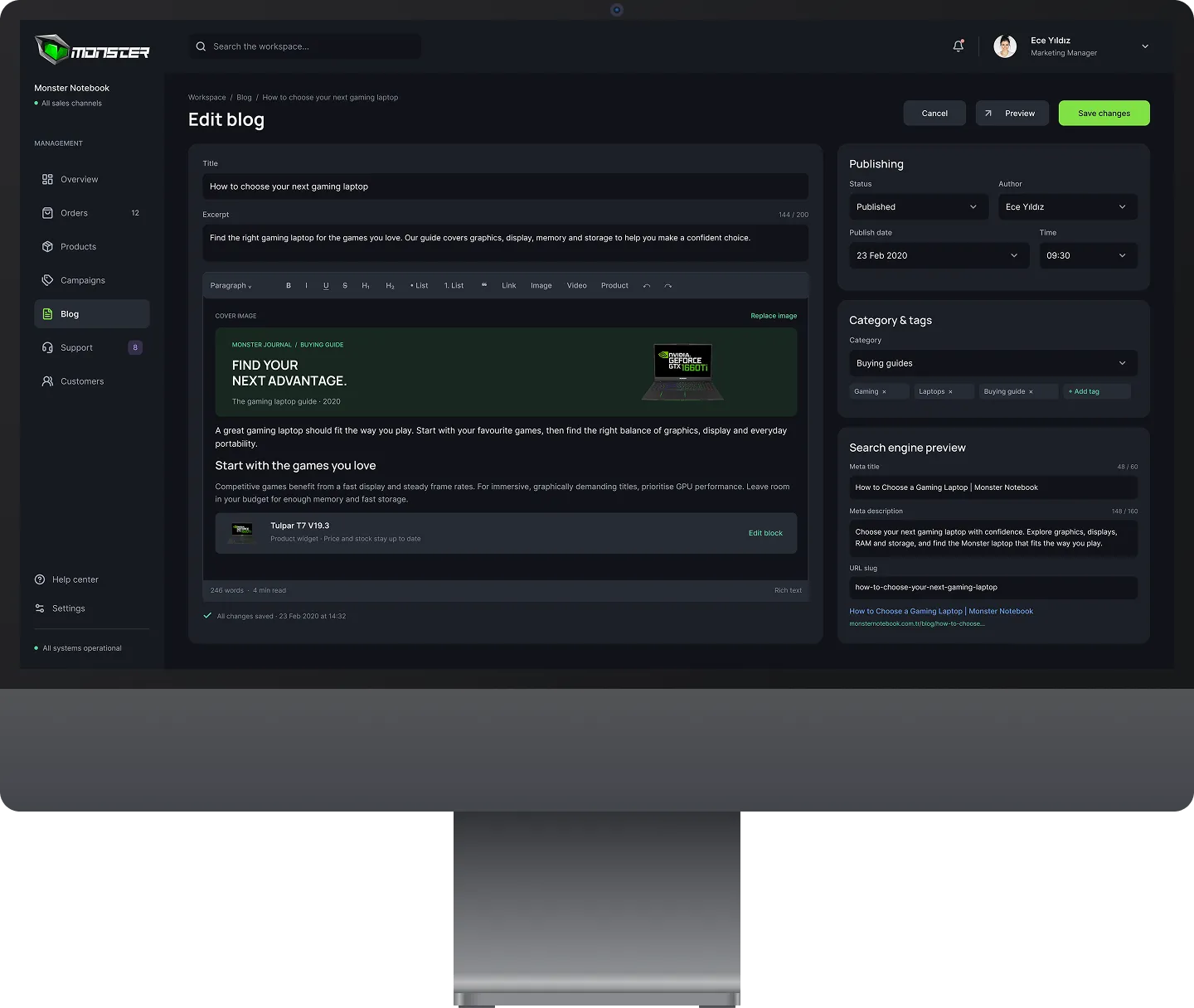 Monster Dashboard screen