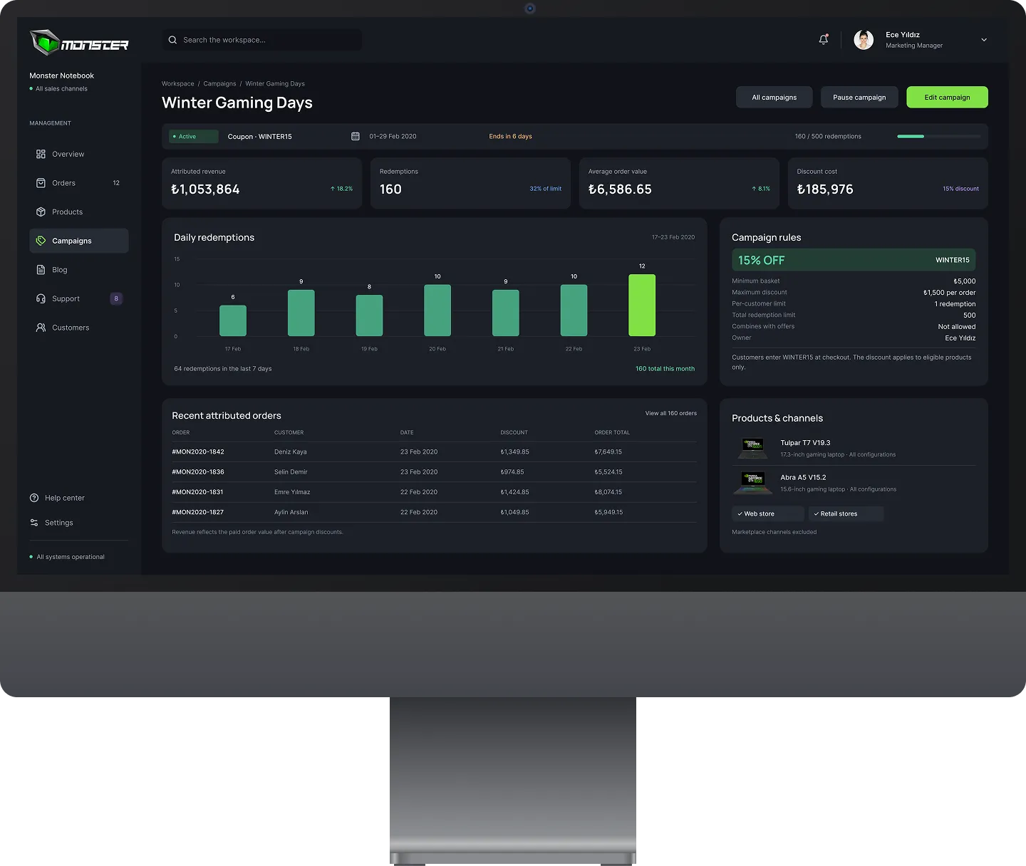 Monster Dashboard screen