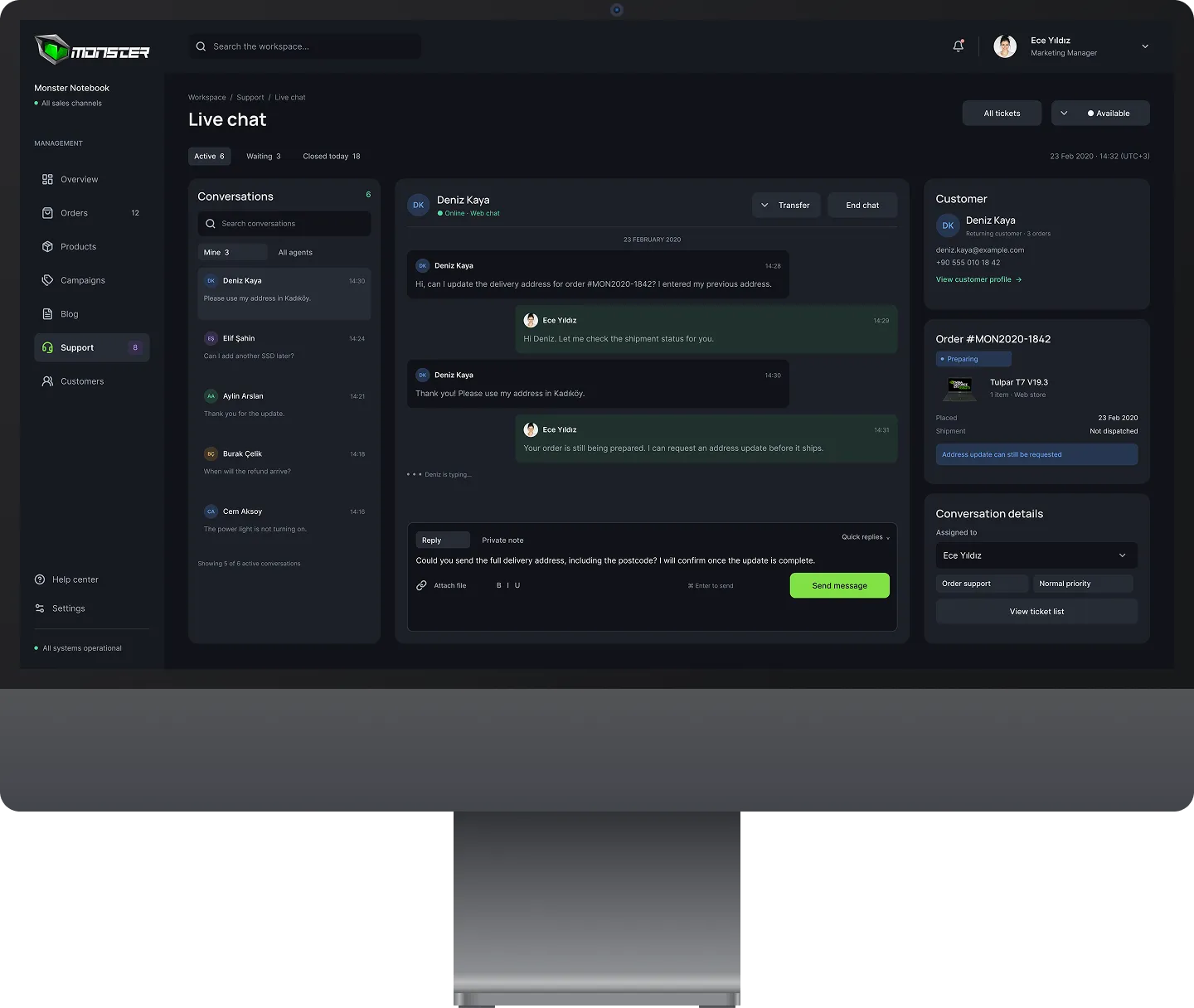 Monster Dashboard – Live chat