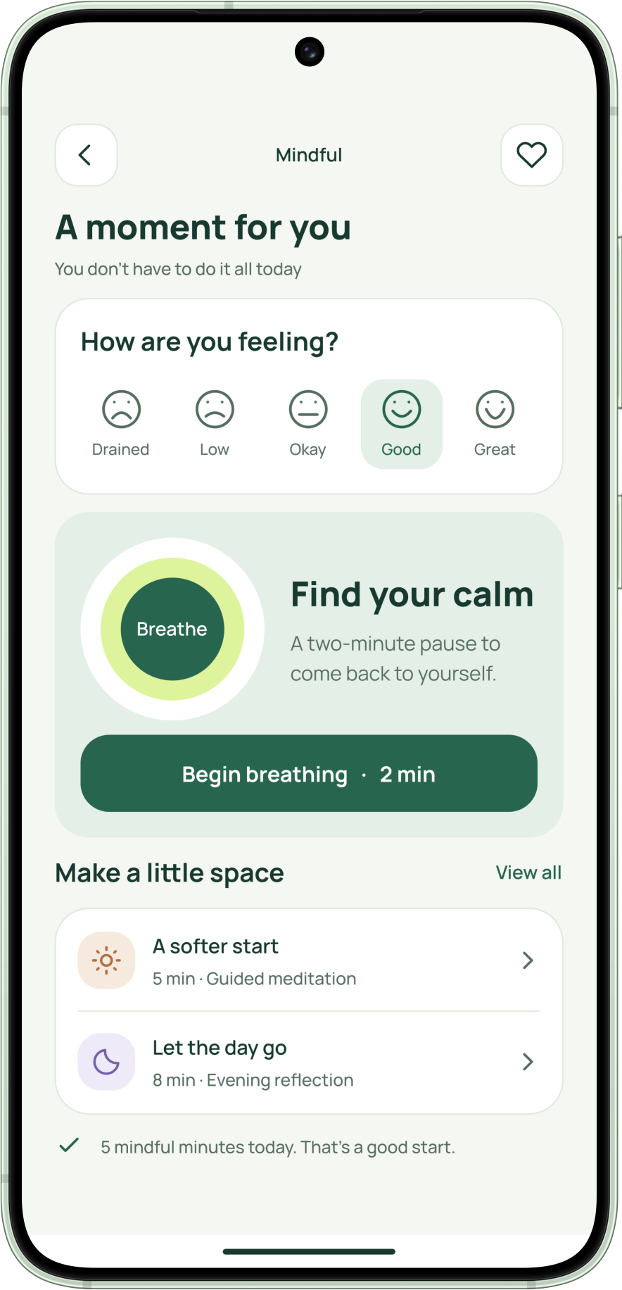 Vita — Mindful moments. Check in with your mood and choose a short pause.