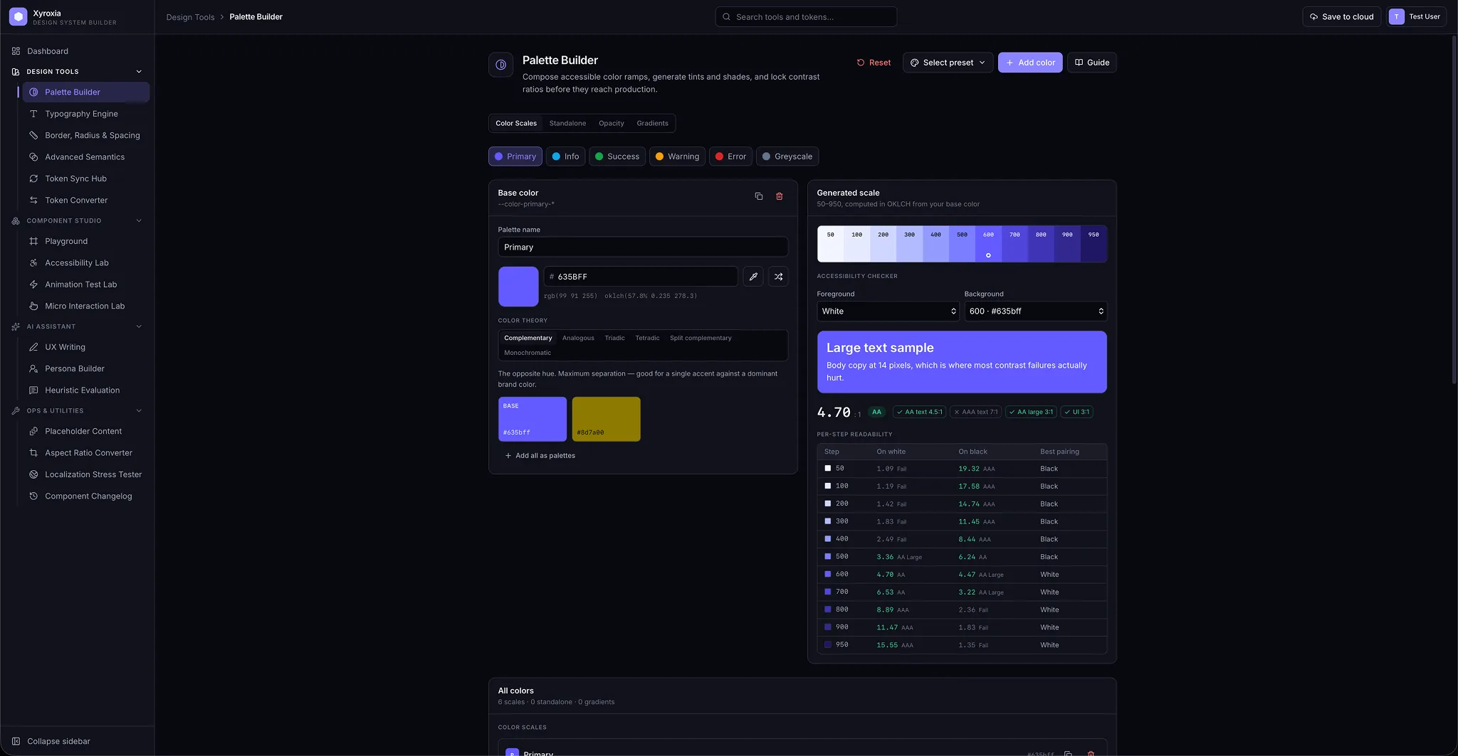 Xyroxia palette builder screen