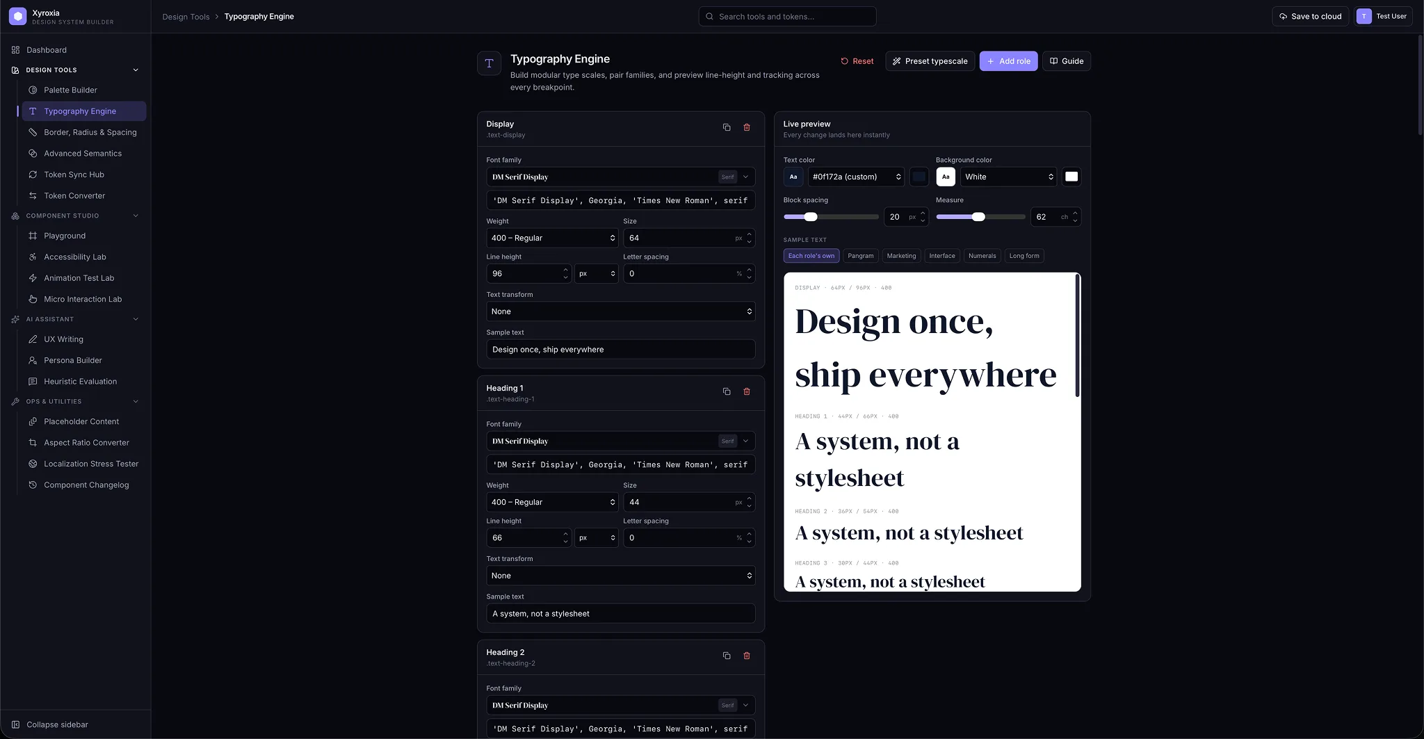 Xyroxia typography engine screen